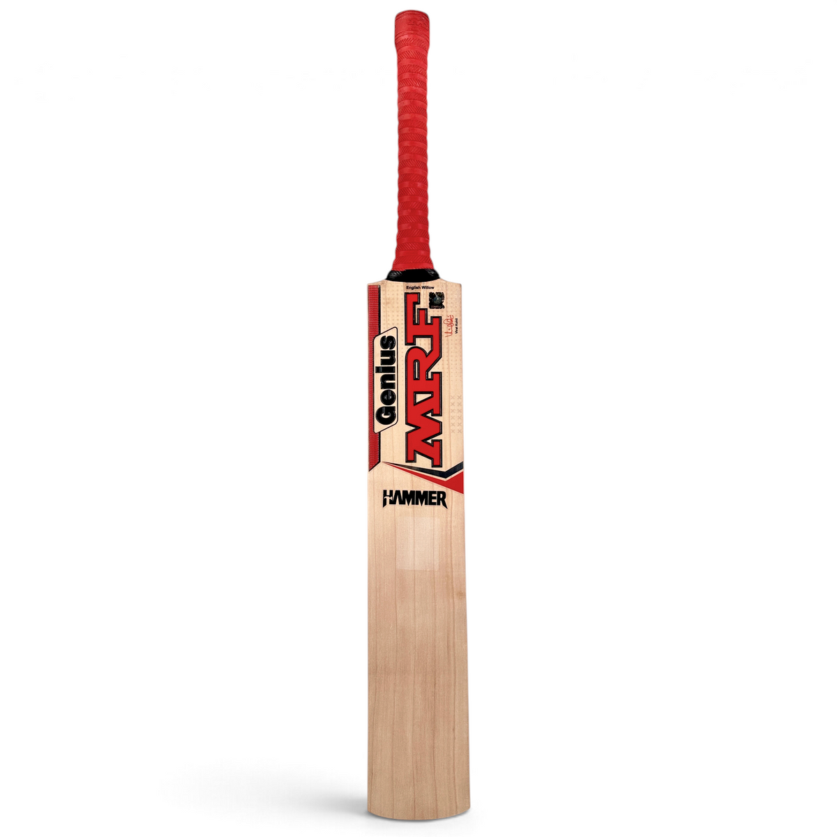 AKS CRICKET MRF Genius Hammer English Willow cricket bat with red grip and Virat Kohli signature branding