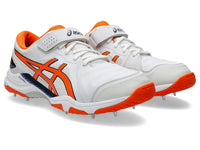 Asics Speed Menace FF cricket spikes white orange side view