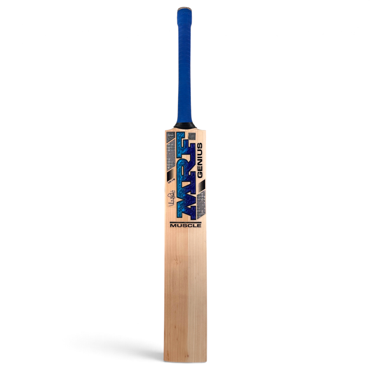 AKS CRICKET MRF Muscle English willow cricket bat with blue grip and modern curved blade profile