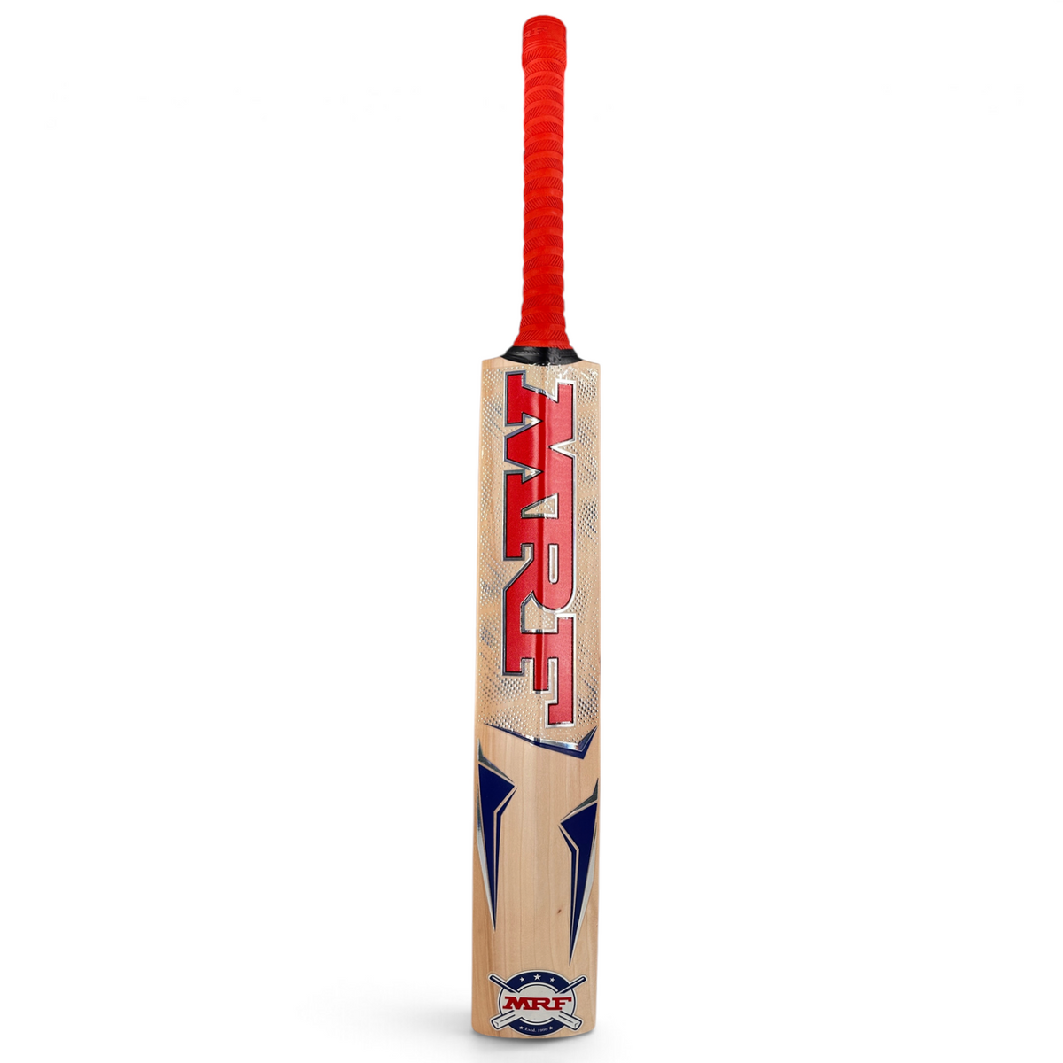 AKS CRICKET MRF EW Elegance English willow cricket bat with red grip and bold red and blue branding