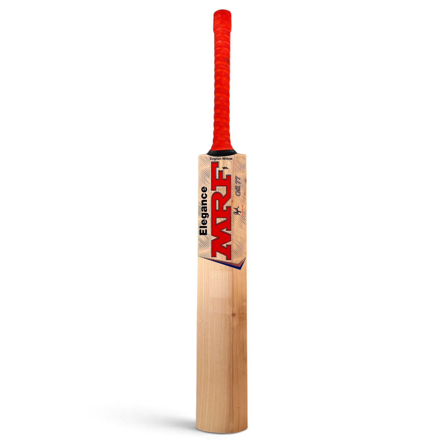AKS CRICKET MRF EW Elegance English willow cricket bat with a red handle grip and clean professional profile