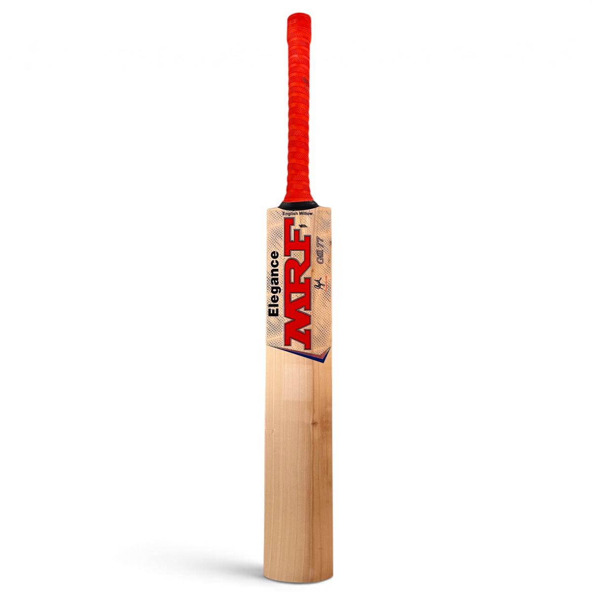 AKS CRICKET MRF EW Elegance English willow cricket bat with a red handle grip and clean professional profile