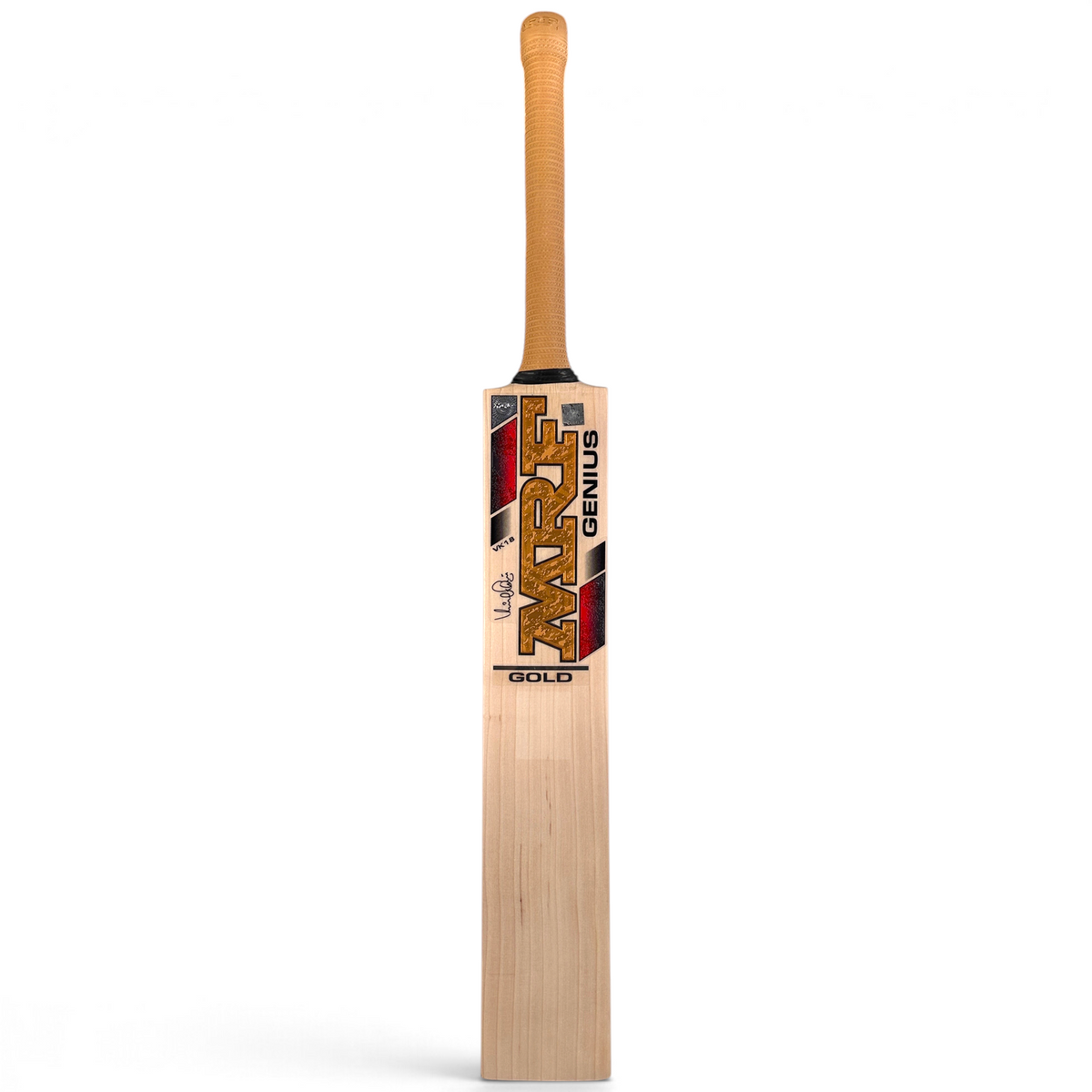 AKS CRICKET MRF Genius Gold English willow cricket bat with gold decals and oval cane handle