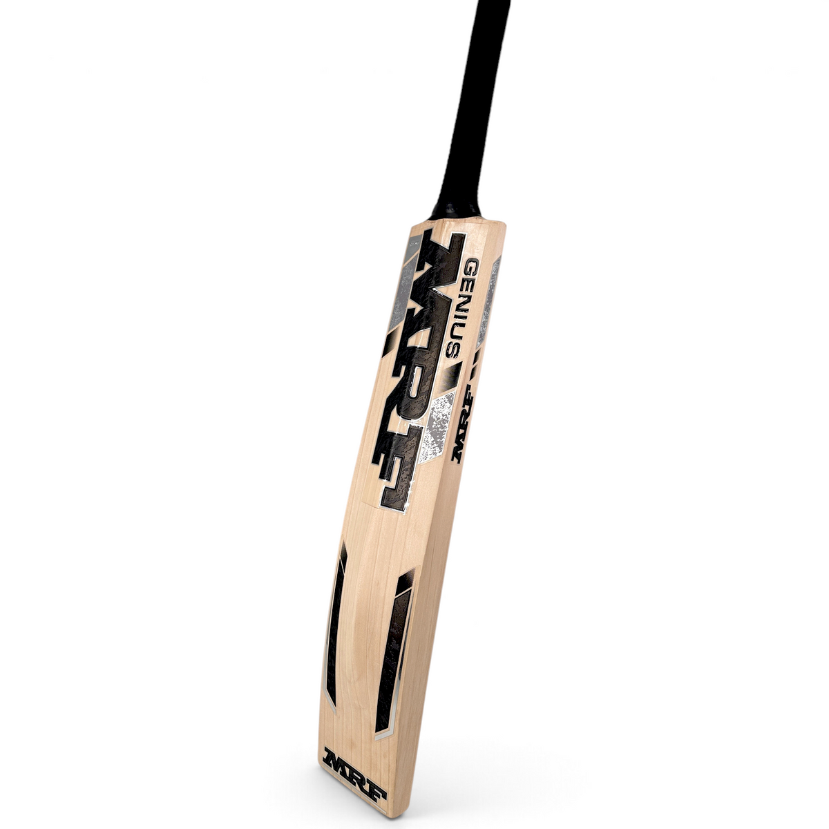 AKS CRICKET MRF Genius Majestic English willow cricket bat with black grip and bold branding on a white background