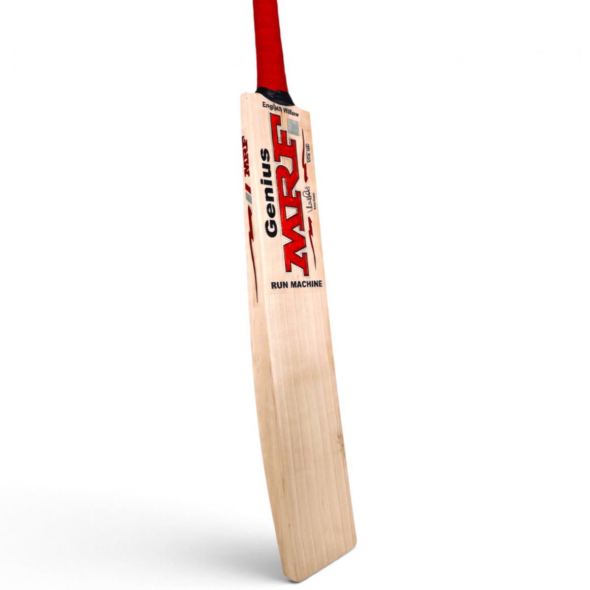 AKS CRICKET MRF Genius Run Machine English willow cricket bat with red handle and full profile design