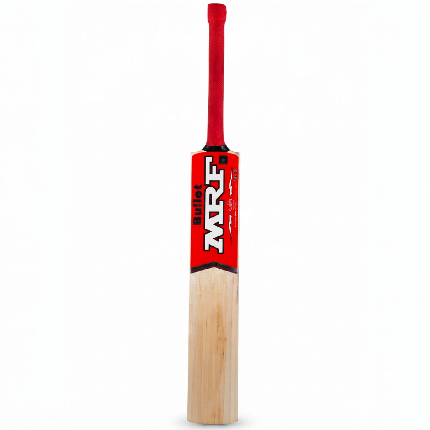 AKS CRICKET MRF Bullet English willow cricket bat with red grip and black and red branding on the face