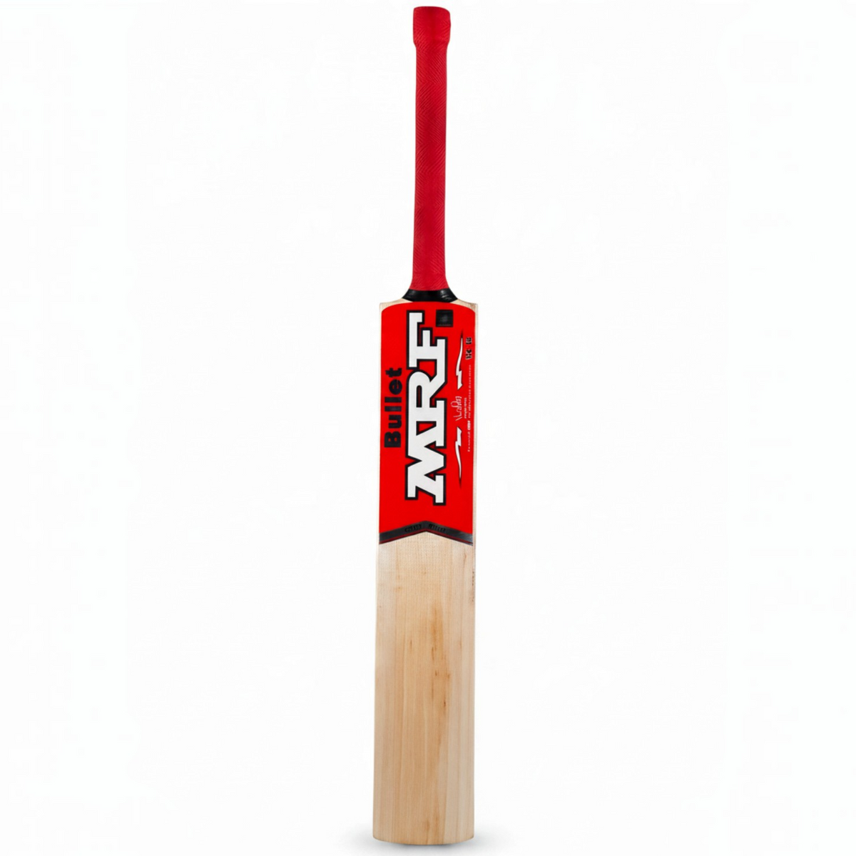AKS CRICKET MRF Bullet English willow cricket bat with red grip and black and red branding on the face