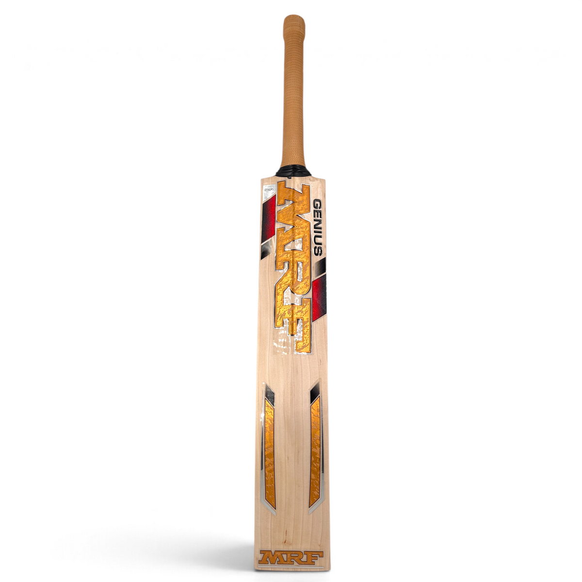AKS CRICKET MRF Genius Gold English willow cricket bat with gold decals and a natural wood finish