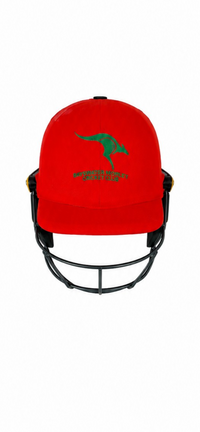 Masuri T Line Steel cricket helmet in Red/Red with embroidered Wanneroo Districts Cricket Club emblem