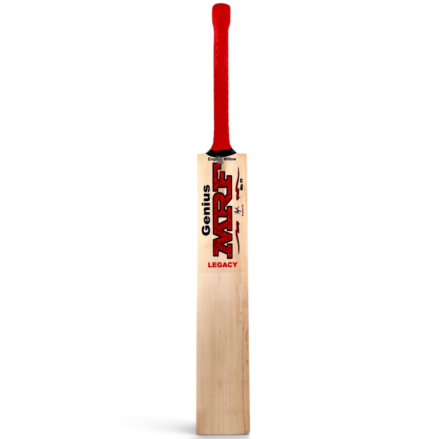 AKS CRICKET MRF Genius Legacy English willow cricket bat with red grip and Shubman Gill signature branding