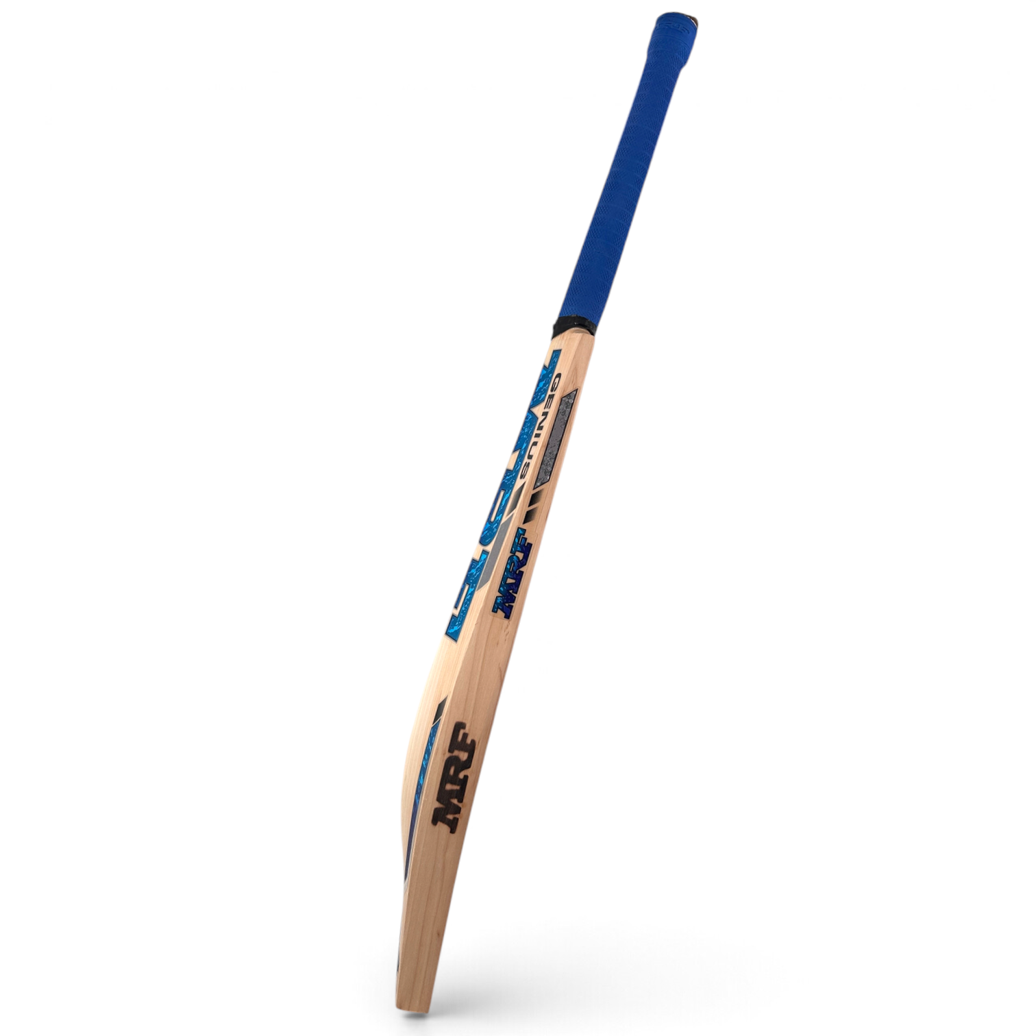 AKS CRICKET MRF Muscle English willow cricket bat with blue grip and modern curved blade profile