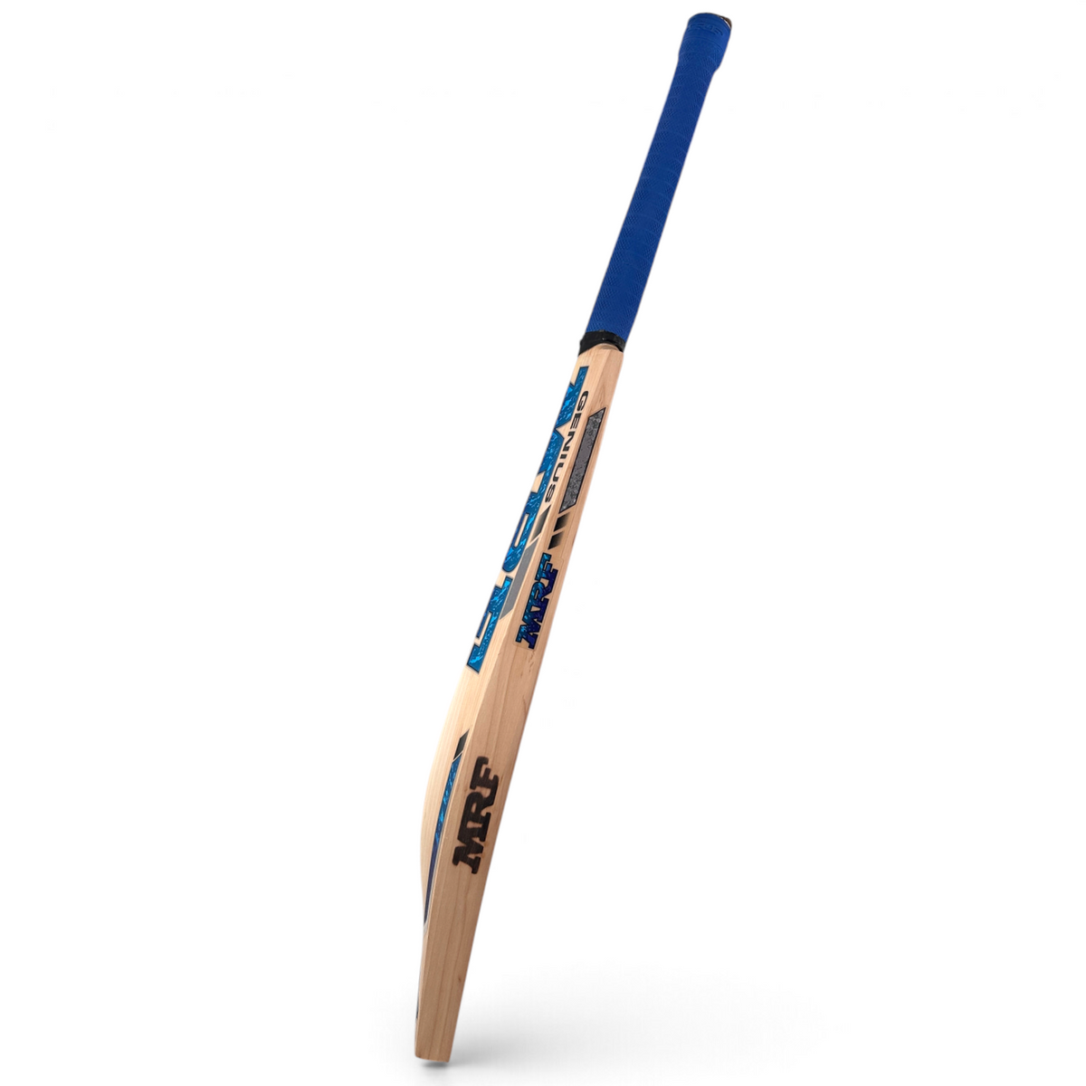 AKS CRICKET MRF Muscle English willow cricket bat with blue grip and modern curved blade profile