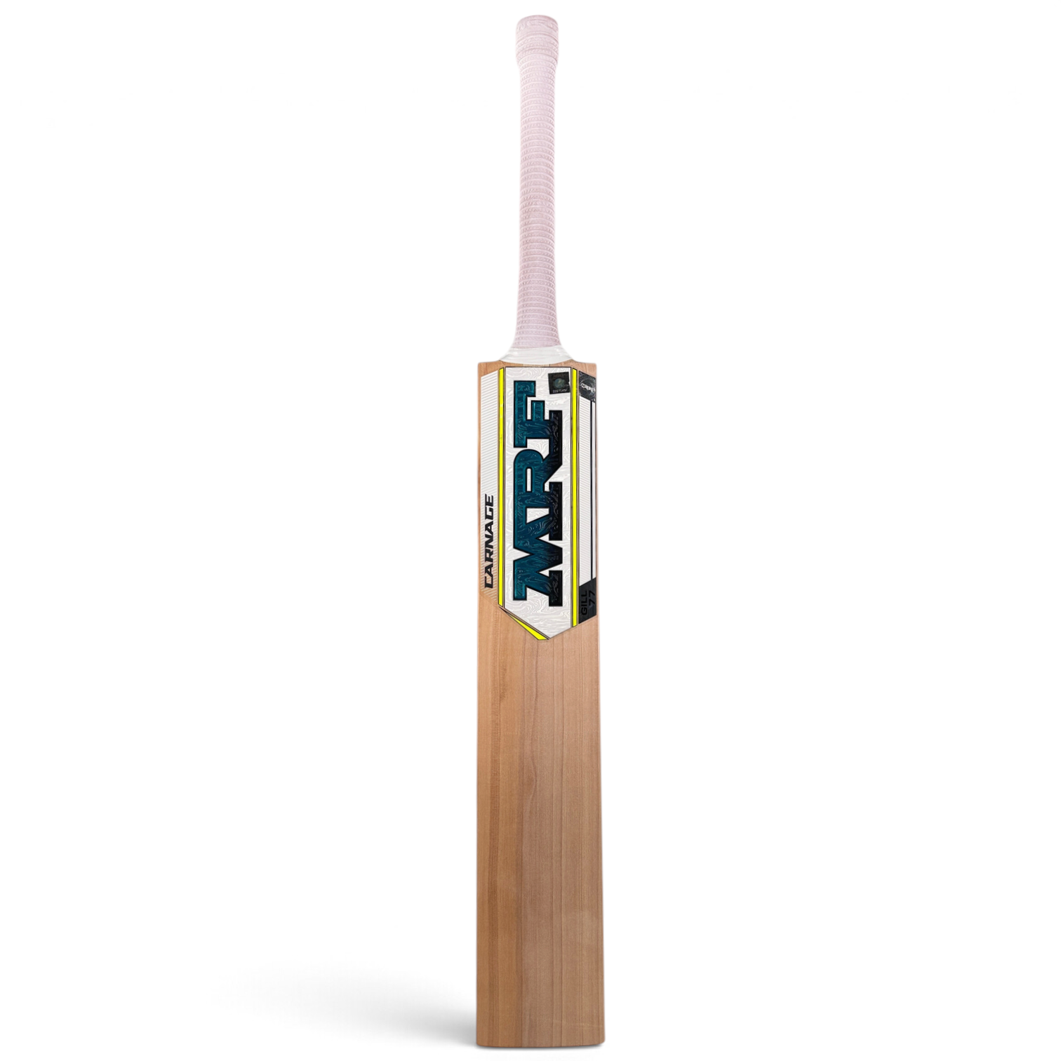 AKS CRICKET MRF EW Bat Carnage professional willow cricket bat with white grip and blue and yellow branding