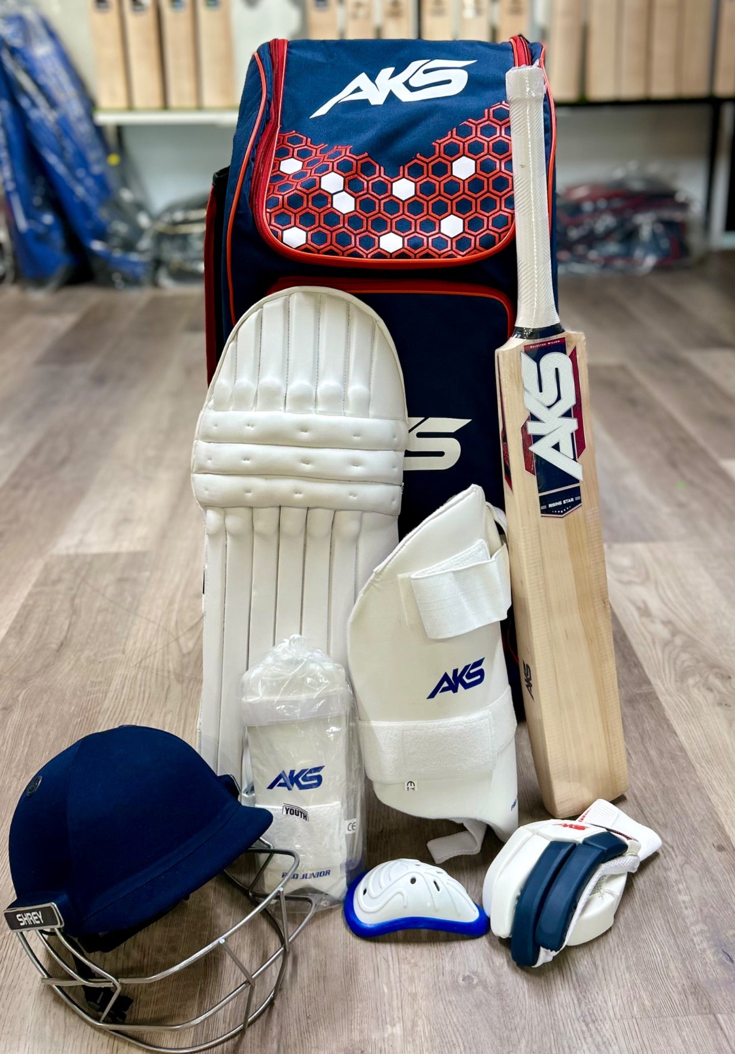 AKS Pro Junior Cricket Kit (Shrey Helmet Included)