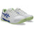 AKS CRICKET ASICS GEL-Lethal Field 2 white cricket shoes with blue logo and light green dimpled rubber outsole