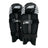 AKS CRICKET wicket keeping pads in black with white patterned top sections and secure velcro straps