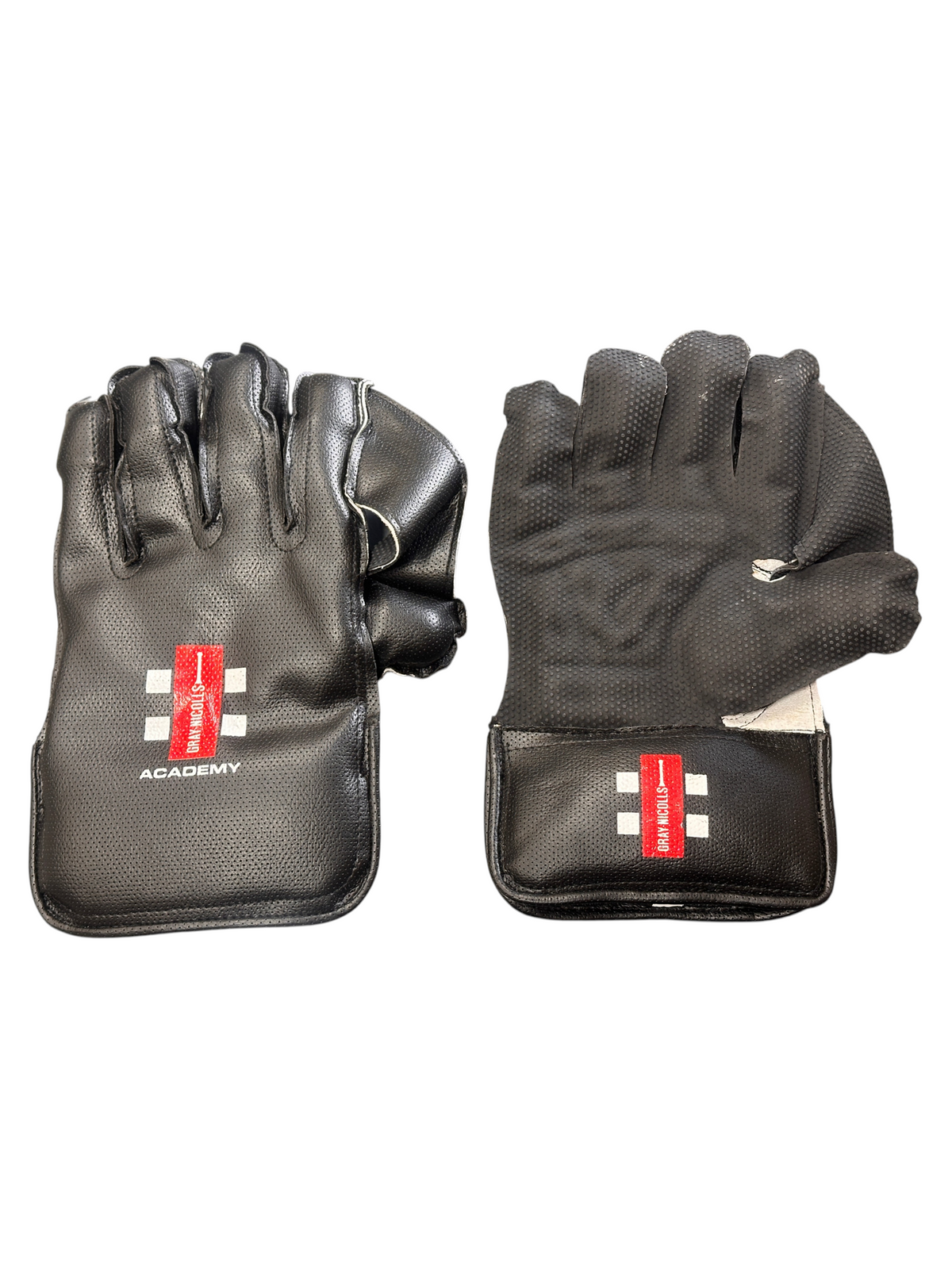 AKS CRICKET Gray-Nicolls Academy youth wicket keeping gloves in black with textured grip and red branding