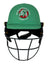 AKS CRICKET professional green batting helmet with black steel grille and Bayswater Morley Districts Cricket Club logo