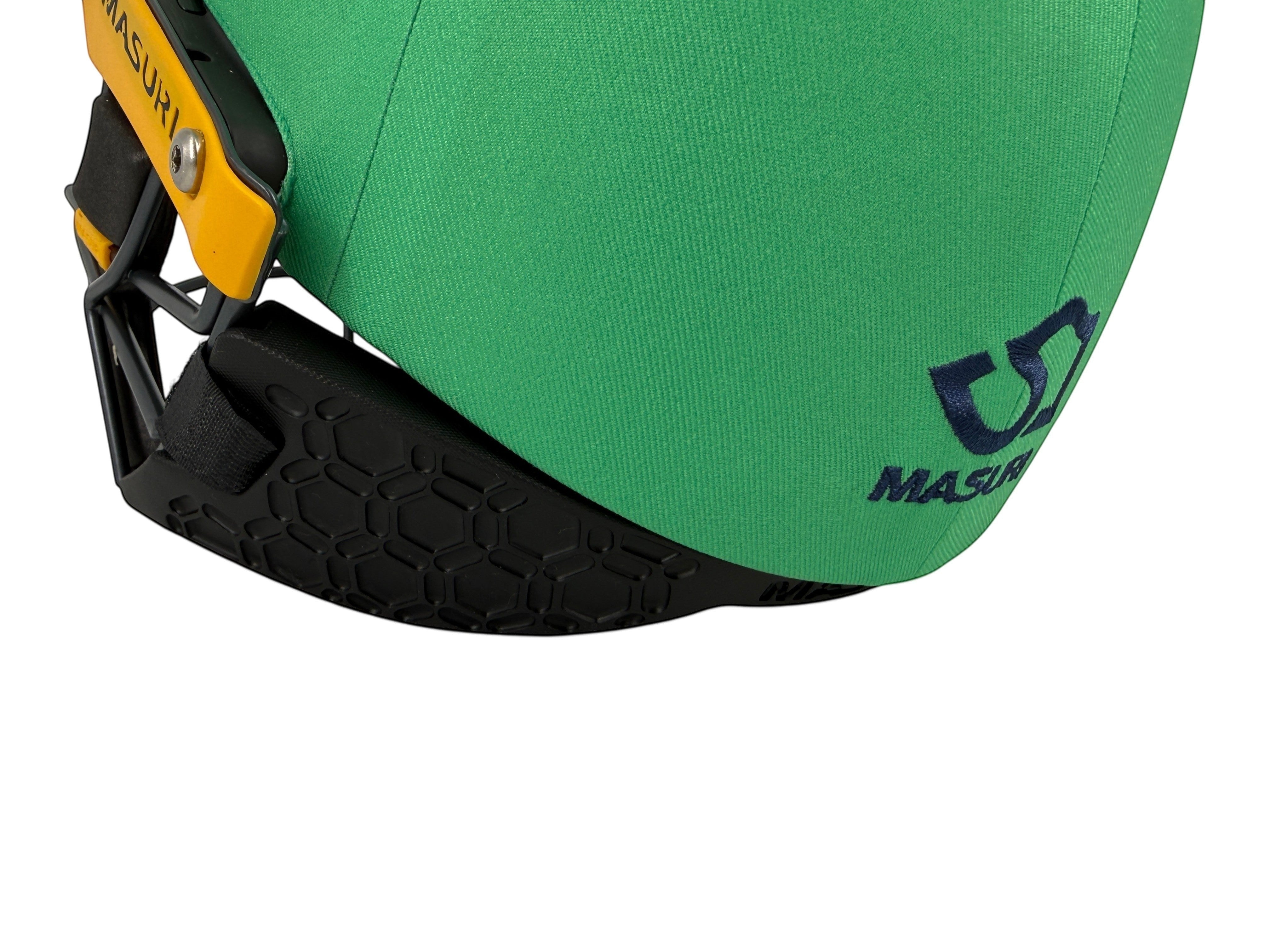 AKS CRICKET professional green batting helmet with a protective steel grille and black honeycomb base detail