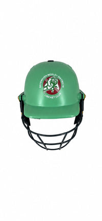 AKS CRICKET professional green cricket helmet with Bayswater Morley Districts Cricket Club logo and steel grille