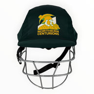 AKS CRICKET Joondalup Districts cricket helmet cover in dark green with Northern Centurions logo and metal grille