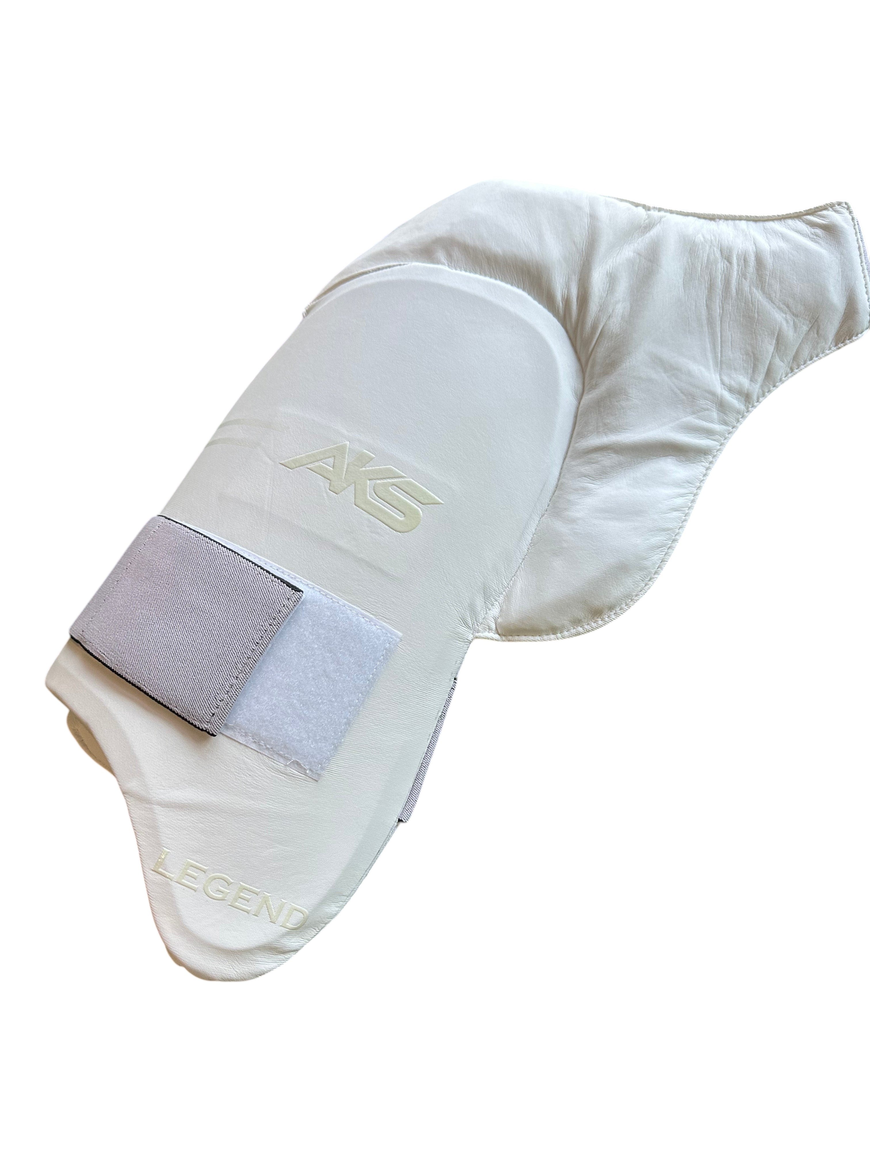 AKS CRICKET Legend white leather cricket thigh pad with protective padding and adjustable velcro strap