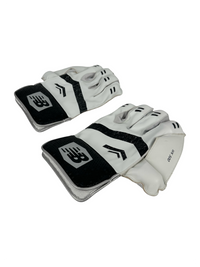 AKS CRICKET New Balance 12i wicket keeping gloves in white and black leather with octopus rubber palm grip