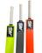 AKS CRICKET plastic cricket bats in neon yellow, grey, and orange with white grips and branded labels