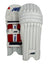 AKS CRICKET Pro Junior white batting pads with high-density foam, reinforced knee protection, and adjustable straps.