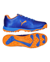 AKS CRICKET Puma 19 FH rubber cricket shoes in bluemazing blue and orange glow with mesh upper and rubber spikes