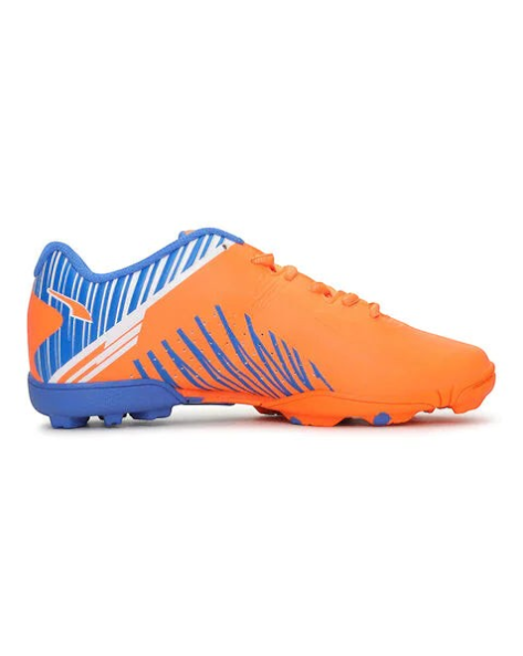 AKS CRICKET PUMA evoSPEED JR V2 cricket shoes in bright orange and blue with synthetic mesh and rubber sole