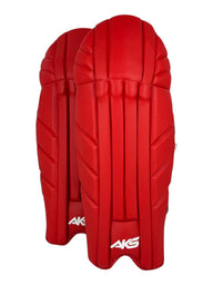 AKS CRICKET red wicket keeping pads with moulded knee rolls and bolstered insteps for lightweight agility