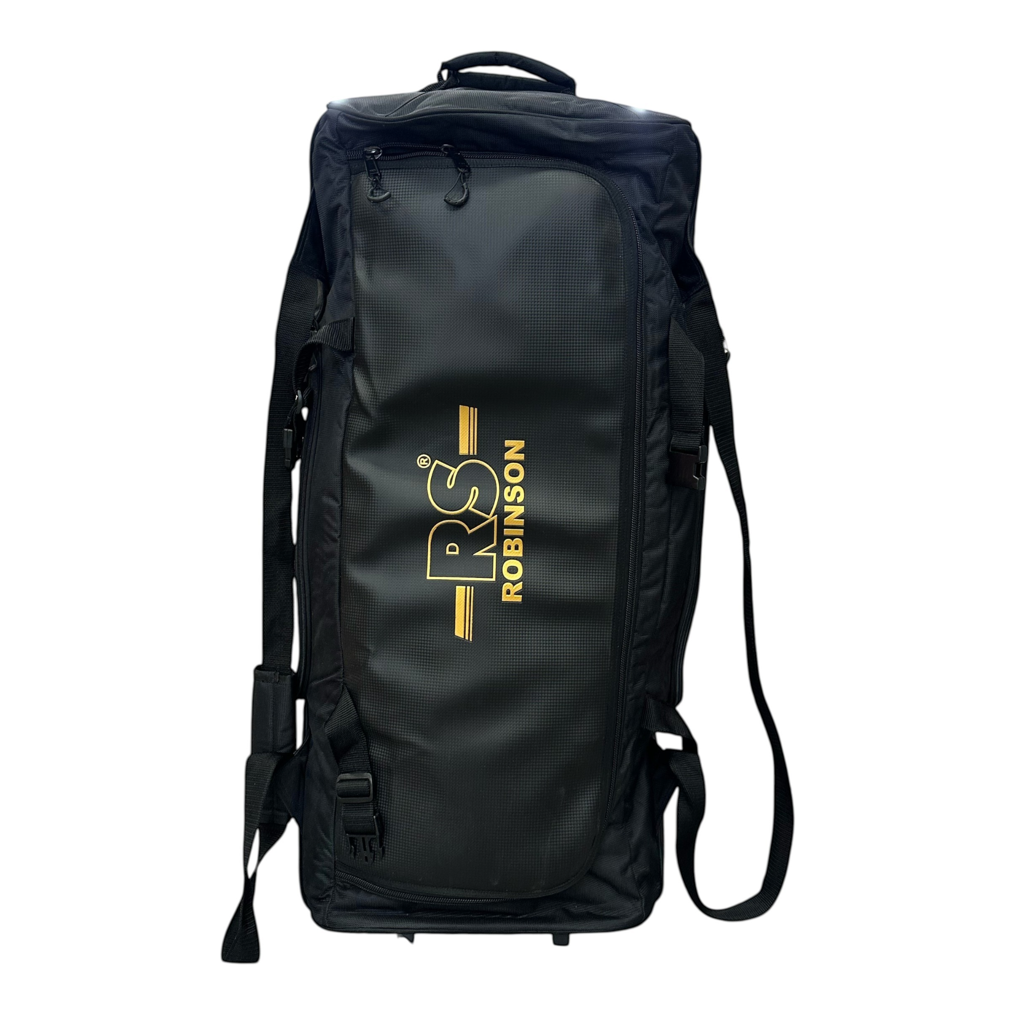 AKS CRICKET Robinson RS Signature black cricket bag with three wheels and a separate boot compartment