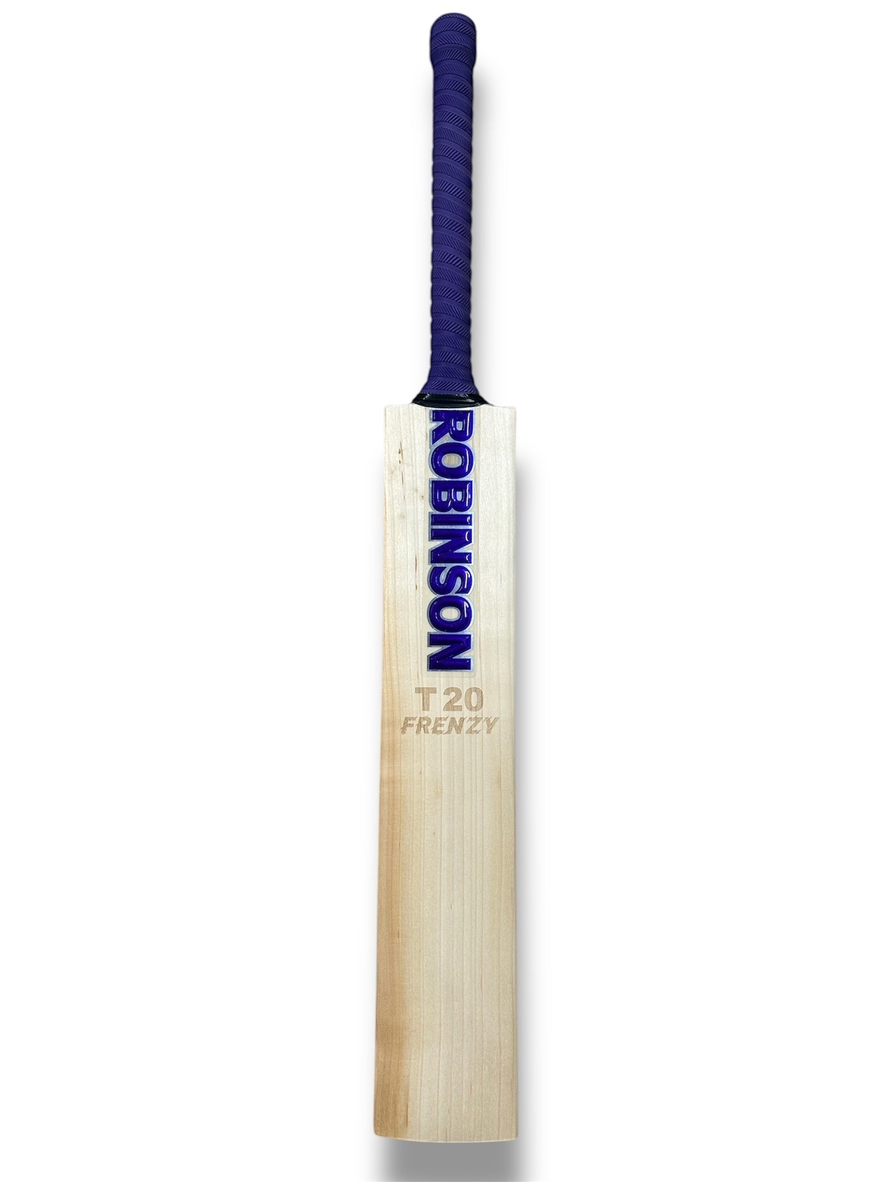 AKS CRICKET Robinson T20 Frenzy cricket bat with natural wood grain and a purple grip