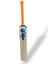 AKS CRICKET RS Signature English willow cricket bat with a bright orange handle grip and blue metallic branding.