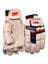 AKS CRICKET Signature batting gloves in white with navy and red accents, featuring premium leather and foam protection.