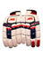 AKS CRICKET Signature batting gloves in white with navy and red accents, featuring high-density foam finger protection.