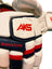 AKS CRICKET Signature batting gloves in white with navy and red accents, featuring high-density foam finger protection.