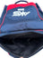 AKS CRICKET Signature Duffle Bag in navy blue and red with a spacious zippered main compartment and white logo branding