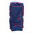 AKS CRICKET Signature duffle bag in navy blue and red with multiple compartments and durable weather-resistant fabric.