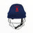 AKS CRICKET SJCC navy blue cricket helmet cover with red embroidered club logo and protective metal face grille